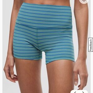 ISO** Lululemon Variegated Stripe Twice Blue Yellow Serpentine shorts size 2/4